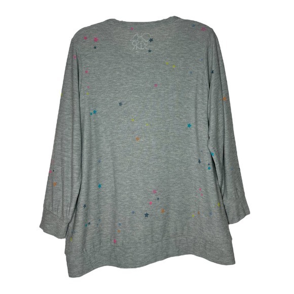Chaser Womens Star Print Pullover Sweater Plus Size 1X Gray Crew Neck NWT - Picture 2 of 5